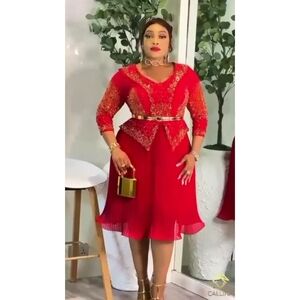 Red Beaded Blouse and Ruffled Skirt Set